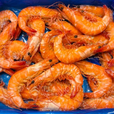 Grosses crevettes blanches cuites de Thaïlande