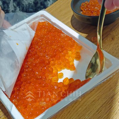Pink salmon roe soaked in Japanese soy sauce